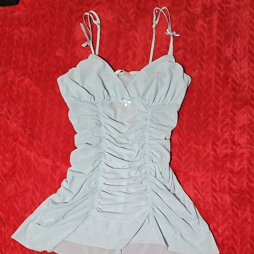 Elegant Light Blue Ruched Chemise